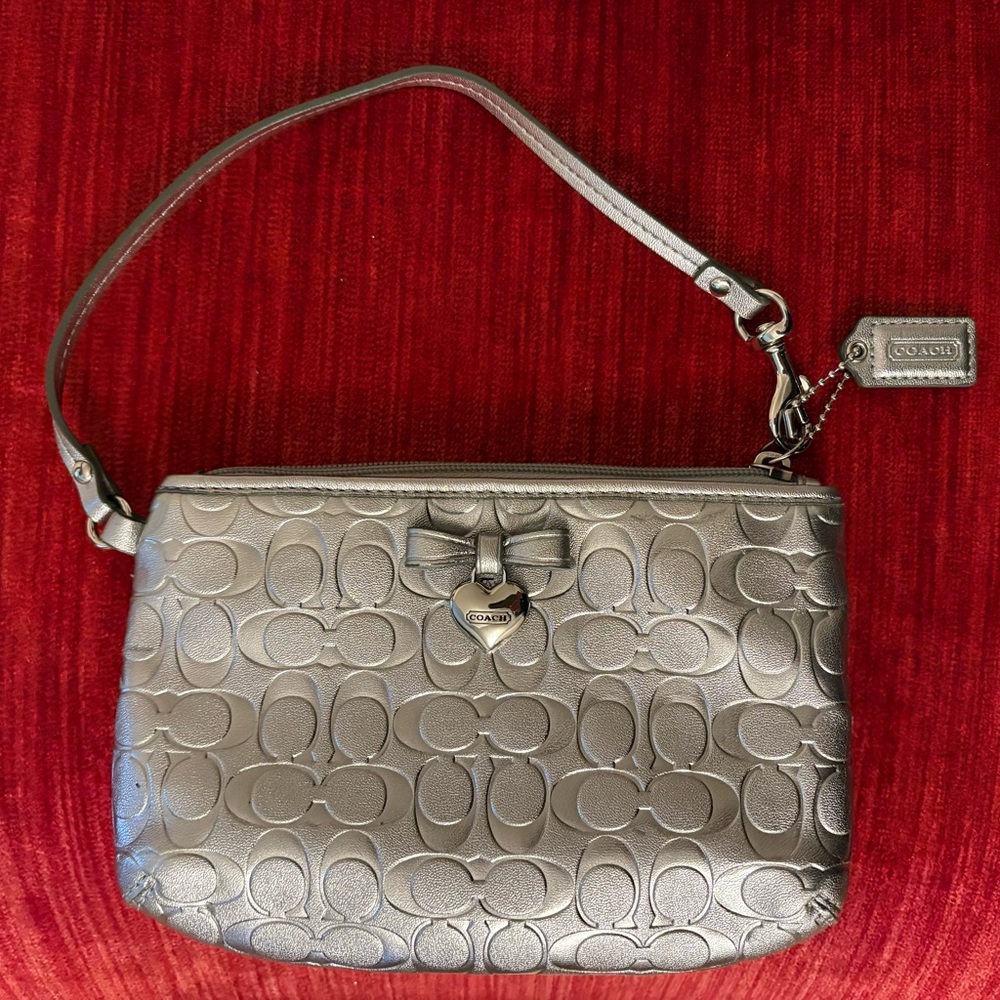 Coach Metallic Silver Wristlet